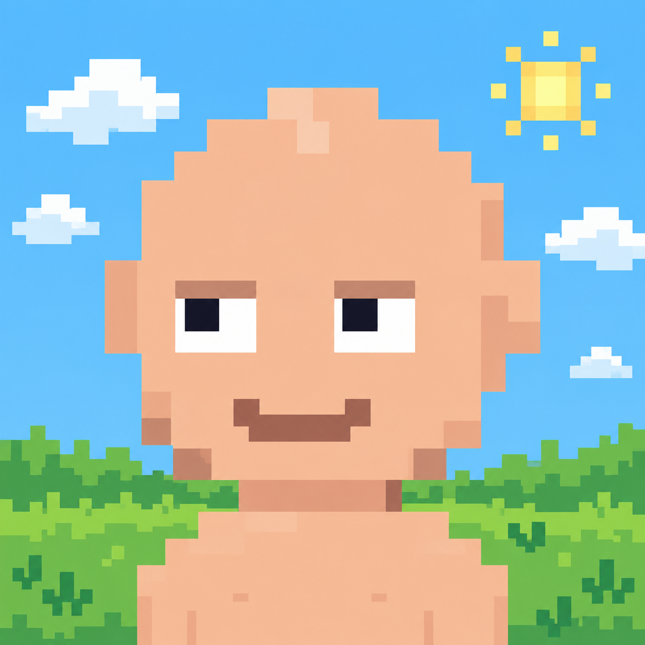 Pixel-art character standing in a grassy field