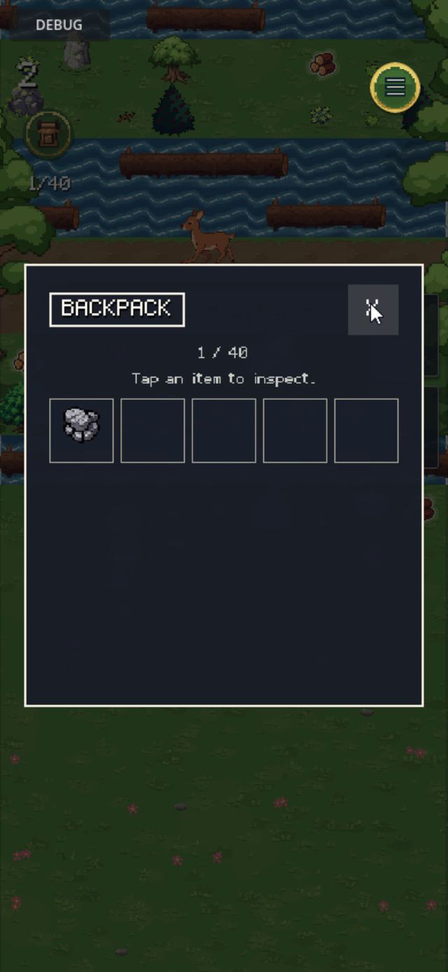 Backpack opened during a run to inspect the collected loot