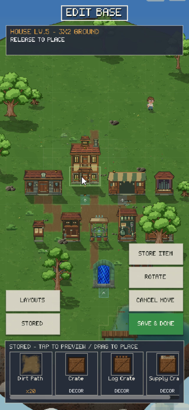 Edit Base mode with movable building and decoration options